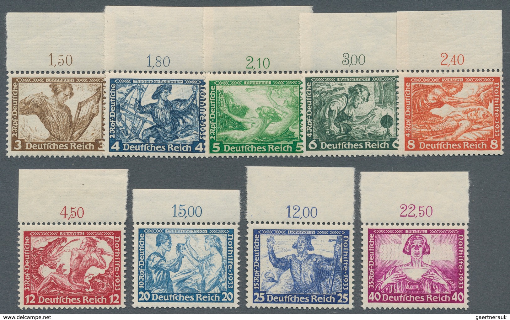 Deutsches Reich - 3. Reich: 1933, Nothilfe Wagner, Komplette Serie Zu 9 Werten (20 Pf In Zähnung B) - Covers & Documents