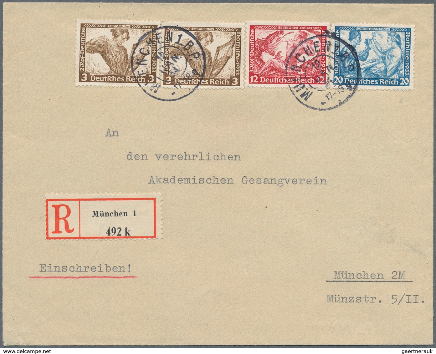 Deutsches Reich - 3. Reich: 1933, 2 X 3 Pf, 12 Pf Und 20 Pf "Wagner", Jeweils Gezähnt K 14 : 13, Ent - Covers & Documents