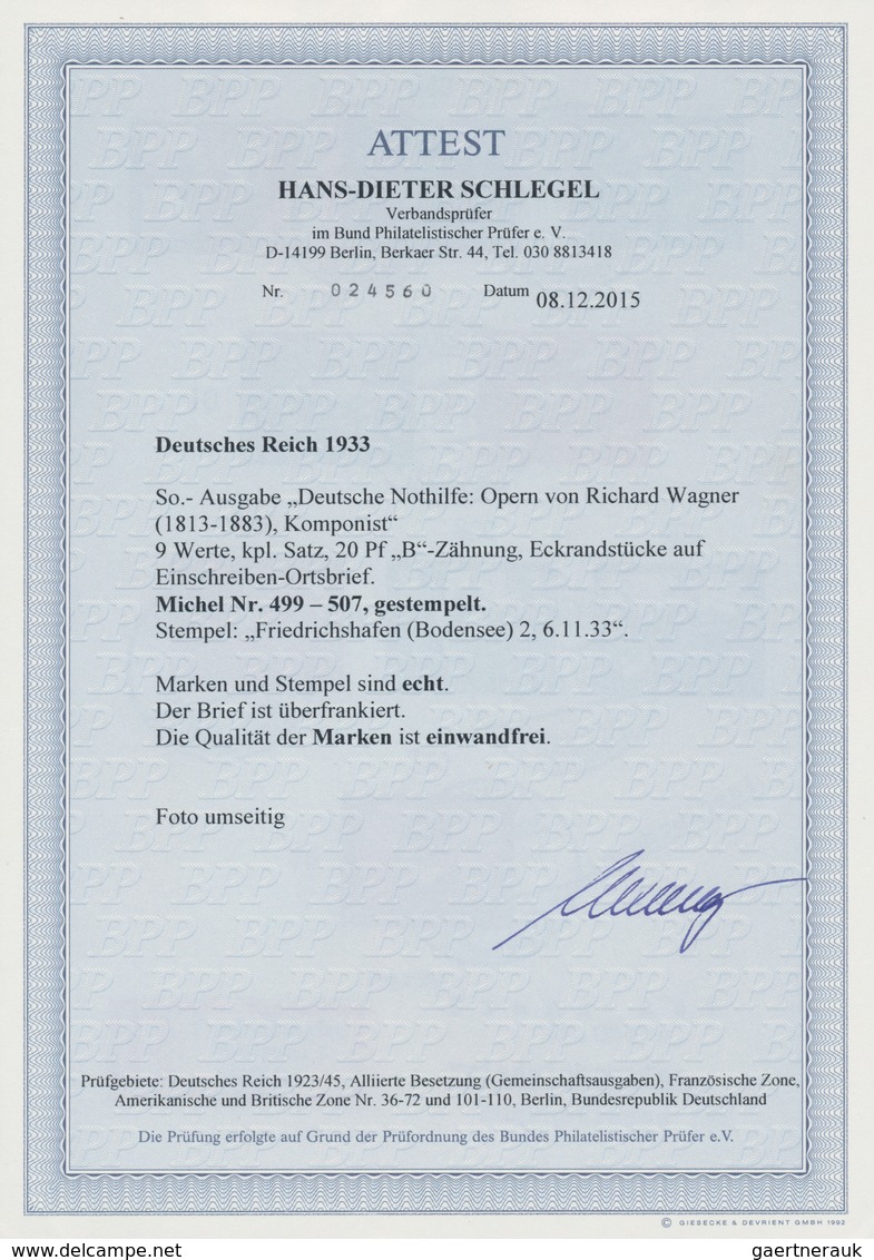 Deutsches Reich - 3. Reich: 1933, 3 - 40 Pf. Wagner (20 Pf In B-Zähnung), Kompletter Satz Im Eckrand - Lettres & Documents