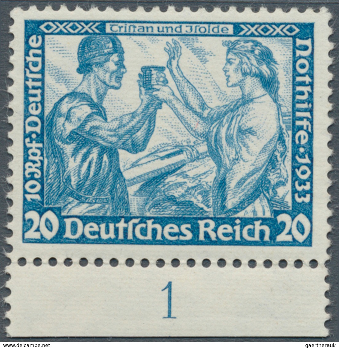 Deutsches Reich - 3. Reich: 1933, 20 Pfg. Wagner, Gez. K 14, Postfrisch Mit Angefaltetem Unterrand, - Lettres & Documents