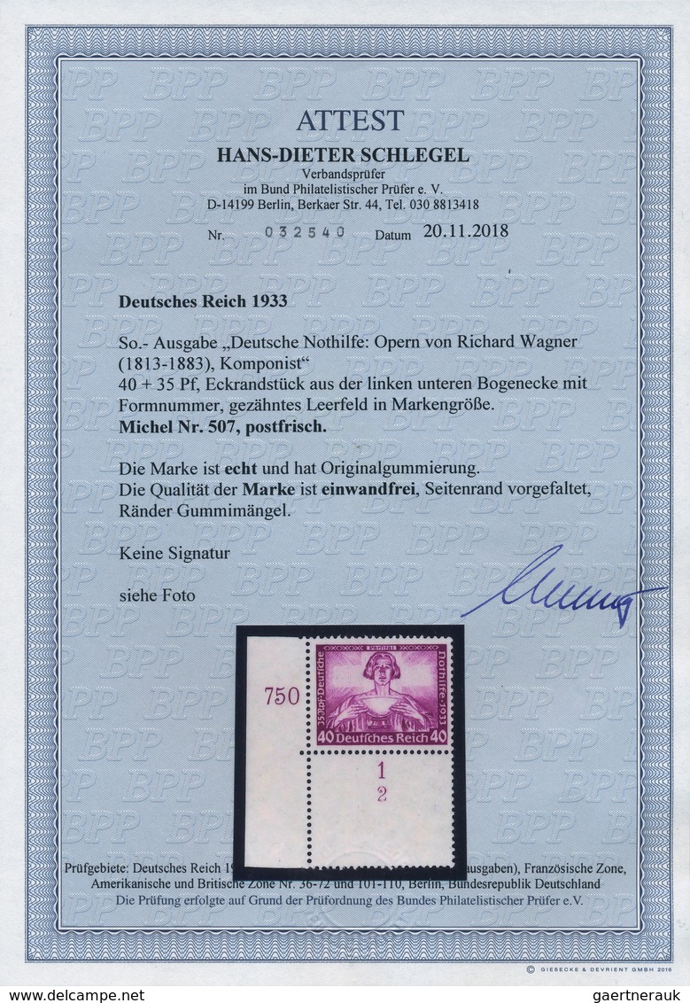 Deutsches Reich - 3. Reich: 1933, Deutsche Nothilfe, 40+35 Pf R. Wagner-Werke - Parsifal, Marke Mit - Lettres & Documents