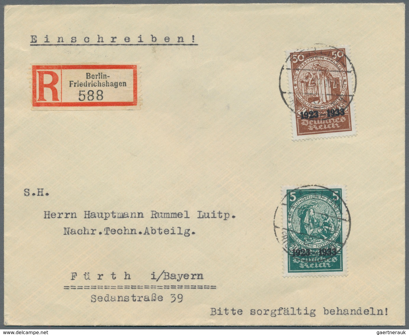 Deutsches Reich - 3. Reich: 1934. 5 Und 50 Pf. Aus Nothilfe-Block Mit 6 Pf. Kehrdruck-ZuF Auf R-Brie - Lettres & Documents