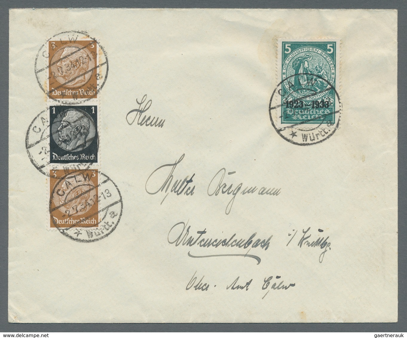 Deutsches Reich - 3. Reich: 1933, "5 Pfg. Einzelmarke Aus Nothilfeblock" Mit Zusatzfrankatur Als Por - Lettres & Documents