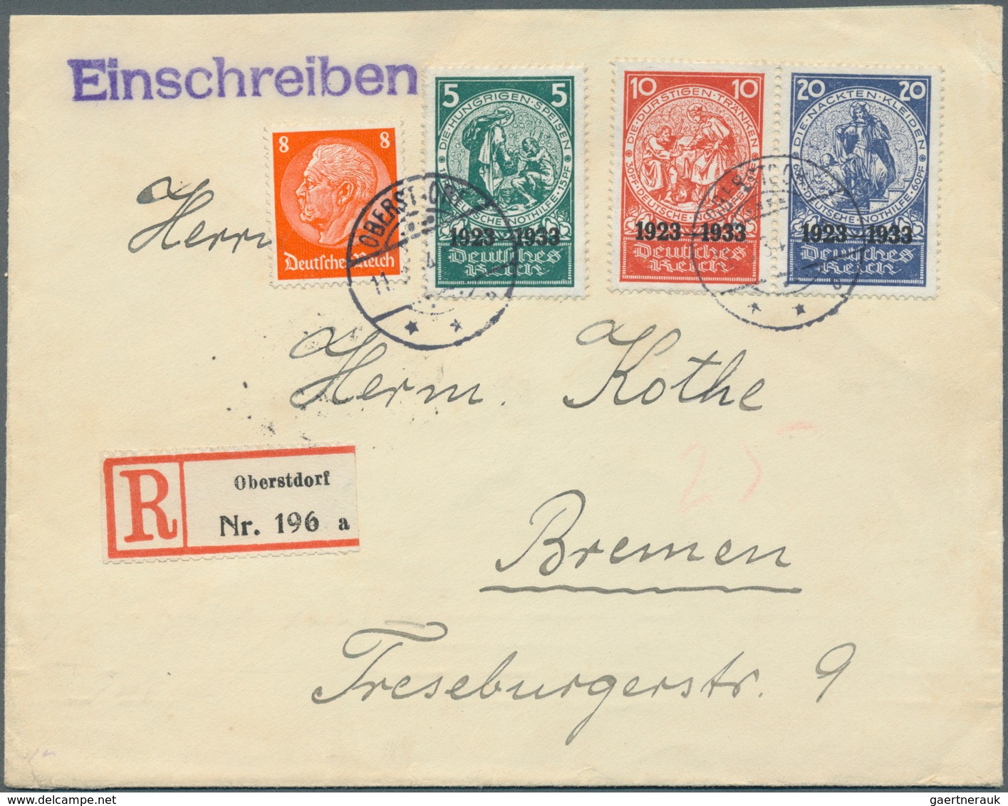 Deutsches Reich - 3. Reich: 1933, Deutsche Nothilfe: Einzelmarken Aus Block 2 5 Pf. Bis 20 Pf. Und 8 - Covers & Documents