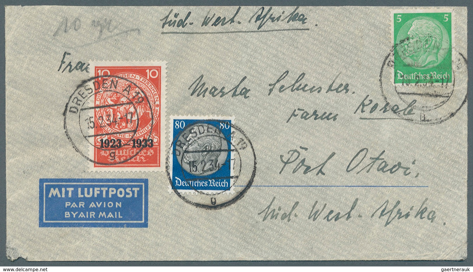 Deutsches Reich - 3. Reich: 1934, 10 Pfg. Nothilfe-Blockmarke In Mischfrankatur Mit 80 Pfg. Und 5 Pf - Covers & Documents