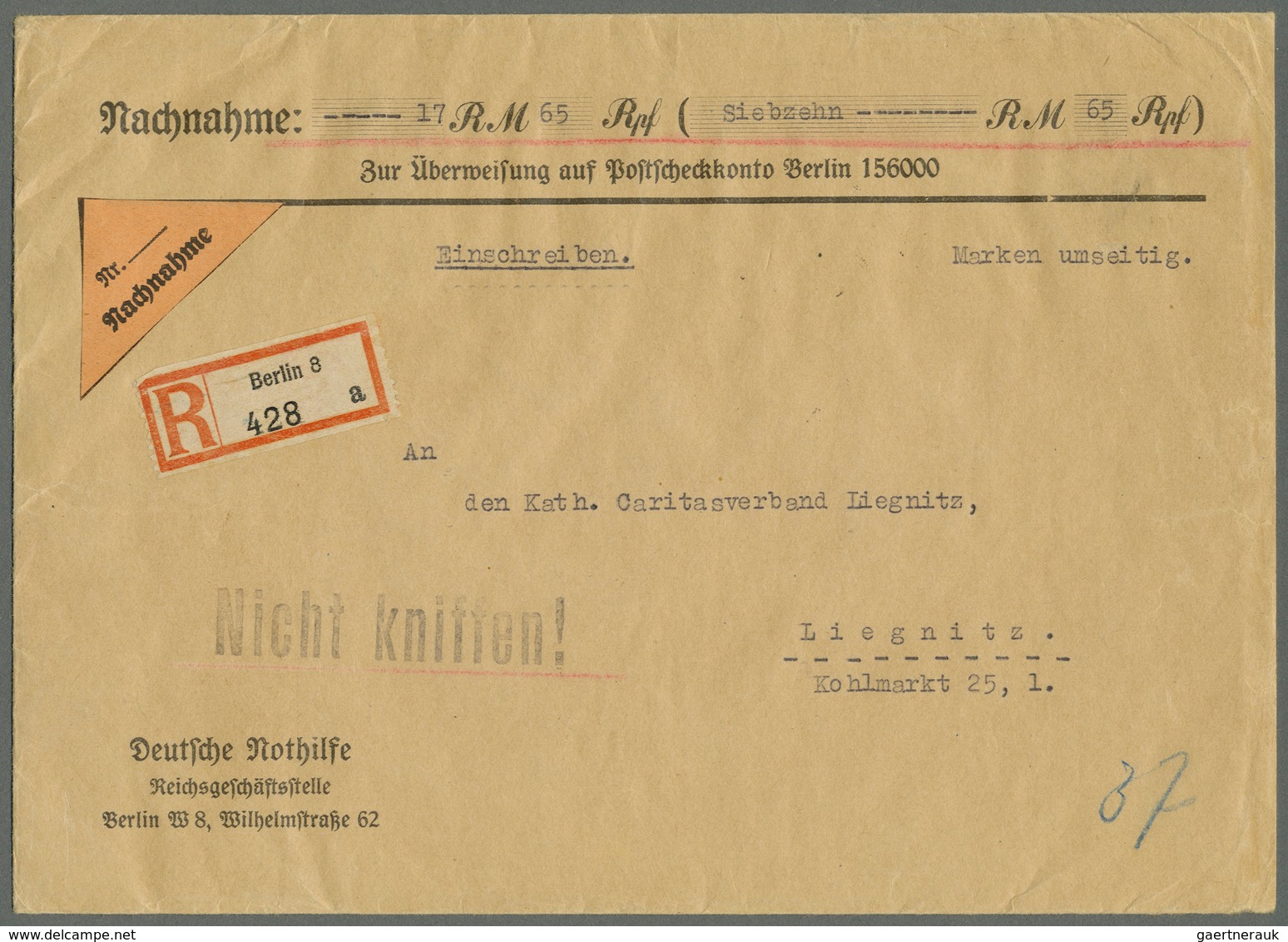 Deutsches Reich - 3. Reich: 1933, Nothilfe-Block Mit Stempel "BERLIN W 8 23.1.34" Rückseitig Auf Ein - Briefe U. Dokumente