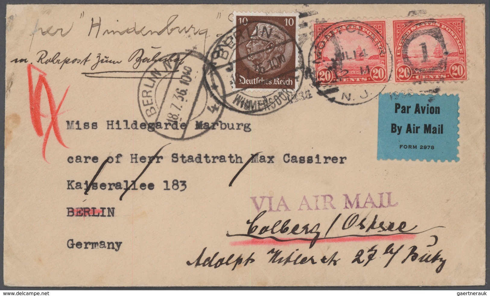 Deutsches Reich - 3. Reich: 1933, 10 Pfg. Hindenburg Mit Stempel "BERLIN-WILMERSDORF 18.7.36.10.00" - Covers & Documents