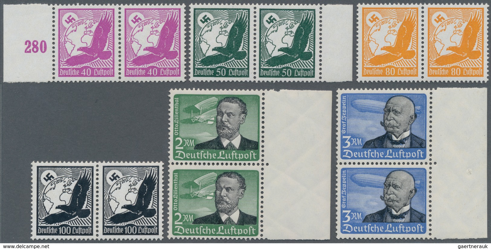 Deutsches Reich - 3. Reich: 1934, Flugpostmarken, 5 Pfg. Als Einzelmarke, 10 Pfg.- 3 MK Als Paar, Te - Covers & Documents