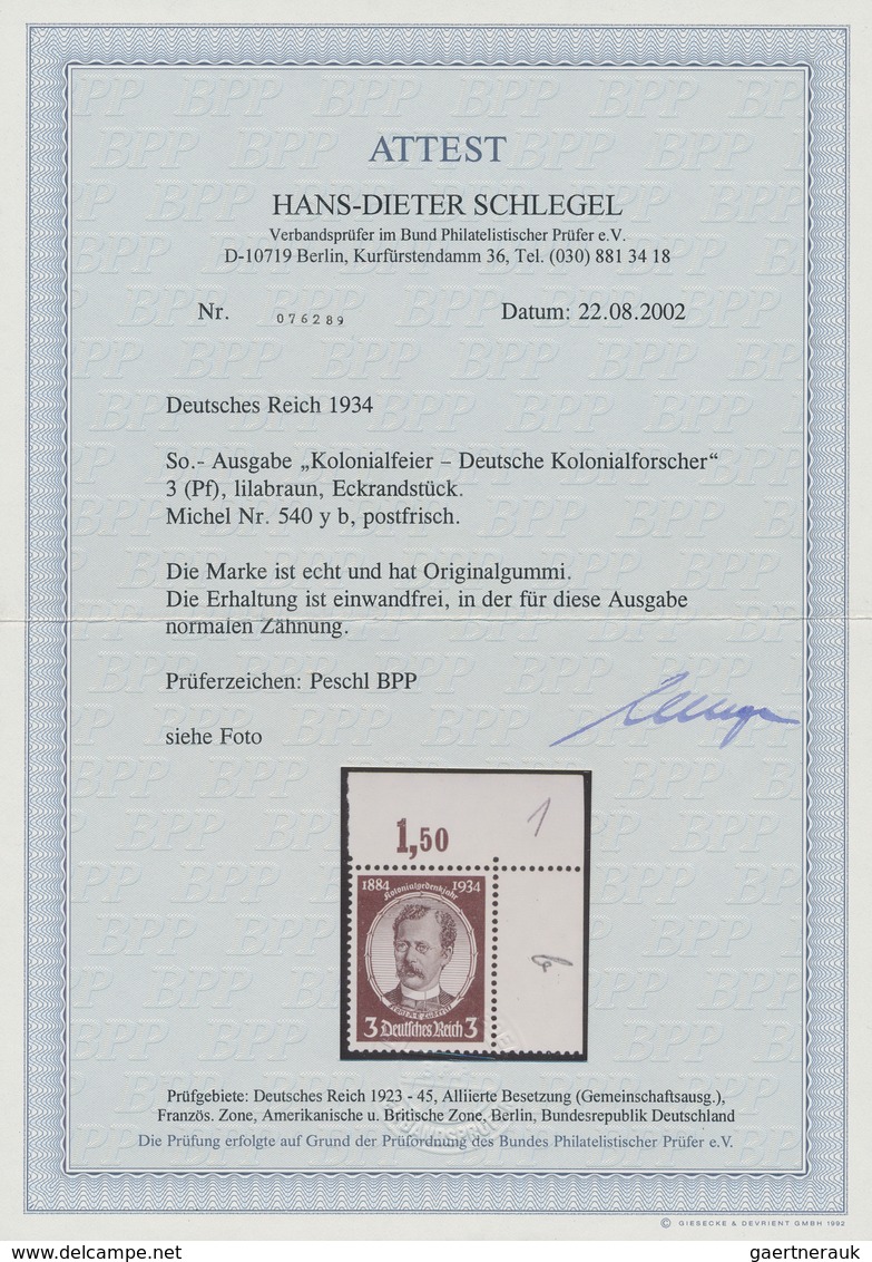 Deutsches Reich - 3. Reich: 1934, 3 Pf Kolonialforscher Dunkelrötlichbraun/dunkelsienapostfrisch Als - Briefe U. Dokumente