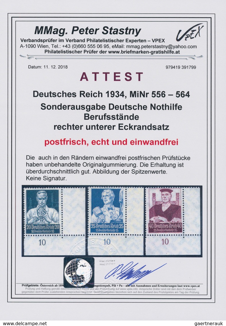 Deutsches Reich - 3. Reich: 1934, Deutsche Nothilfe – Berufsstände, Postfrischer, Perfekter, Schneew - Briefe U. Dokumente