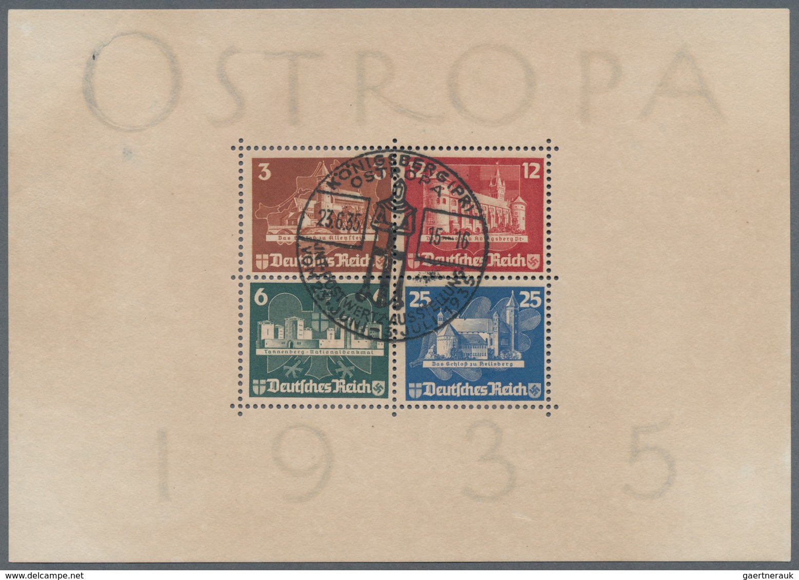 Deutsches Reich - 3. Reich: 1935, Ostropa-Block, Entwertet Mit Ersttagsonderstempel "KÖNIGSBERG (PR) - Briefe U. Dokumente