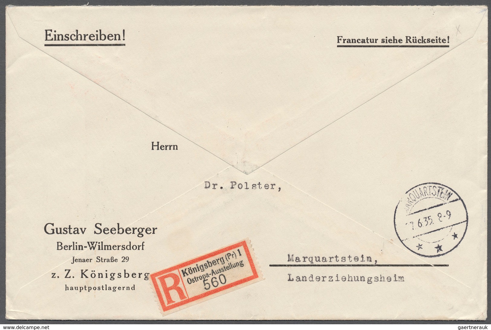 Deutsches Reich - 3. Reich: 1935, OSTROPA-Block Mit Portogerechter Zufrankatur Rückseitig Auf Einsch - Briefe U. Dokumente