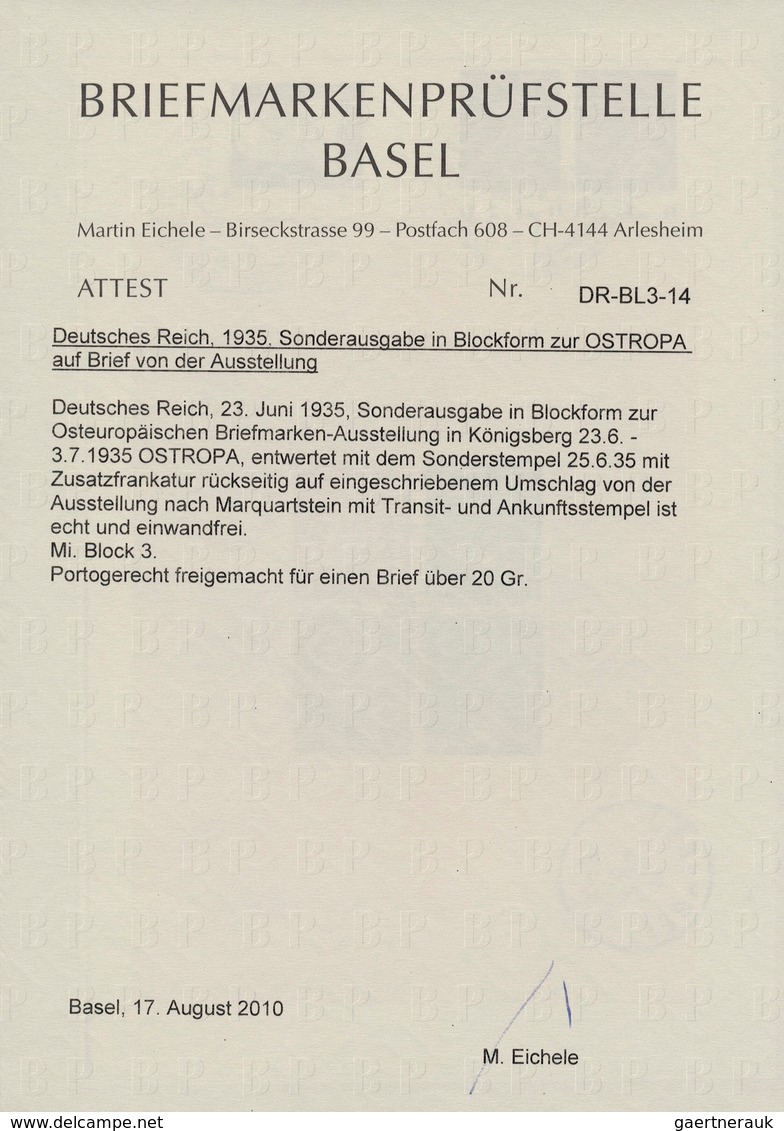 Deutsches Reich - 3. Reich: 1935, OSTROPA-Block Mit Portogerechter Zufrankatur Rückseitig Auf Einsch - Briefe U. Dokumente