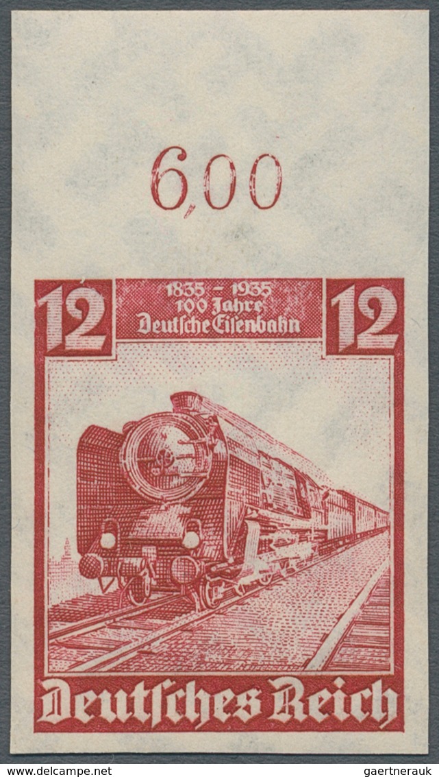 Deutsches Reich - 3. Reich: 1935, 12 (Pfg) 100 Jahre Deutsche Eisenbahn, Signiertes Oberrandstück, S - Briefe U. Dokumente