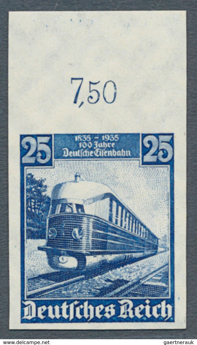 Deutsches Reich - 3. Reich: 1935, 100 Jahre Eisenbahn 25 Pfennig Dunkelblau; Postfrische, UNGEZÄHNTE - Briefe U. Dokumente