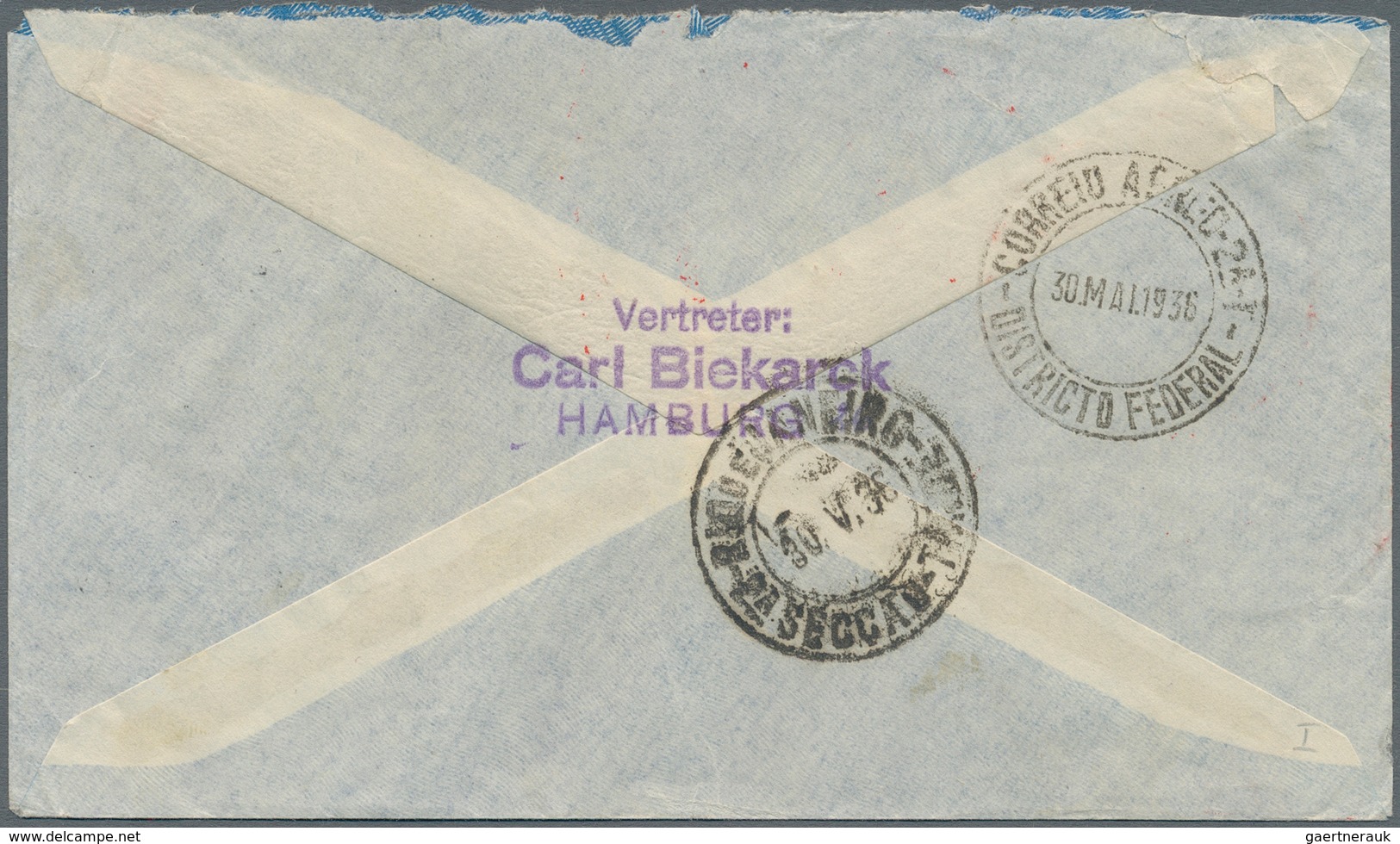Deutsches Reich - 3. Reich: 1936, 50 Pfg. Zeppelin Im Waagerechten 3-er-Streifen Auf Luftpostbrief A - Briefe U. Dokumente