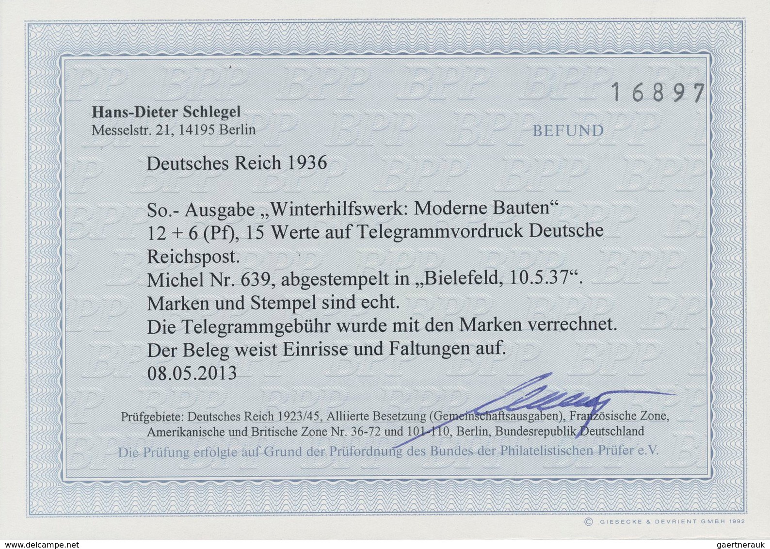 Deutsches Reich - 3. Reich: 1937, Reichspost-Telegramm Aus BIELEFELD Mit Sehr Seltener Mehrfachfrank - Briefe U. Dokumente