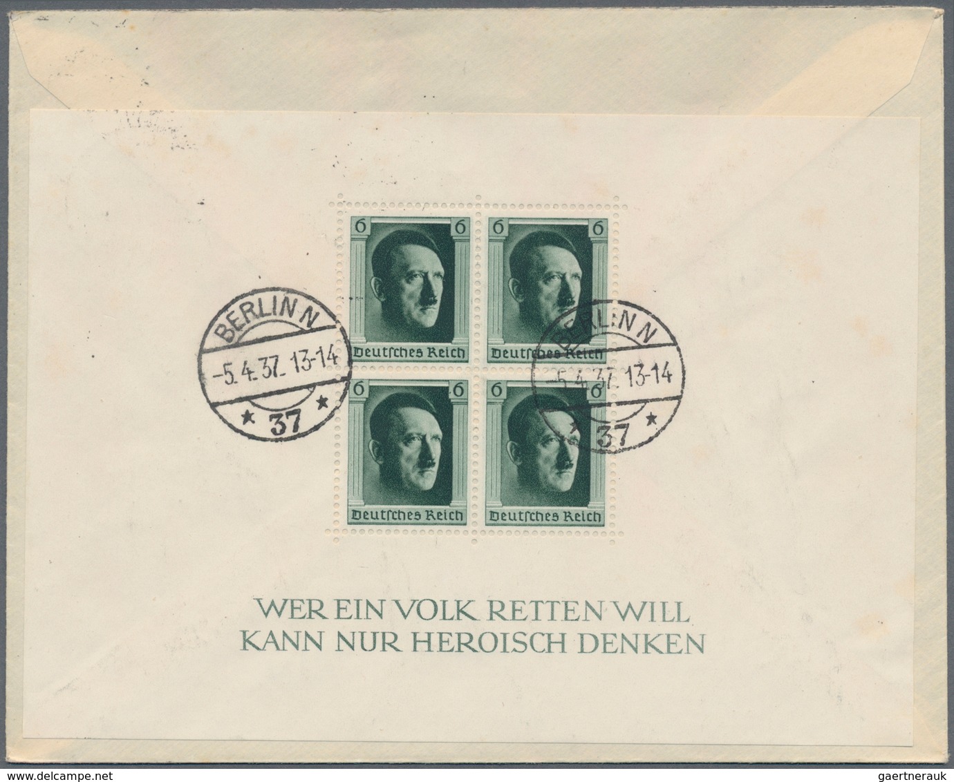 Deutsches Reich - 3. Reich: 1937, Hitler-Block Rückseitig Auf Orts-Brief Als FDC "BERLIN N * 37 * -5 - Covers & Documents