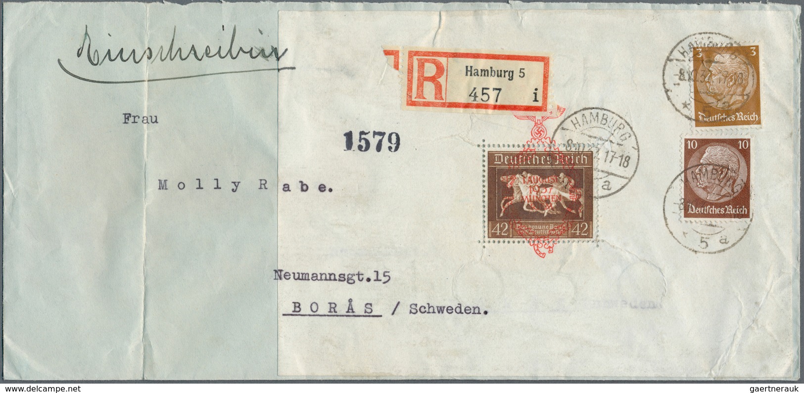 Deutsches Reich - 3. Reich: 1937, München-Riem Block Mit Rotem Aufdruck U. 3 Pf Sowie 10 Pf Hindenbu - Briefe U. Dokumente