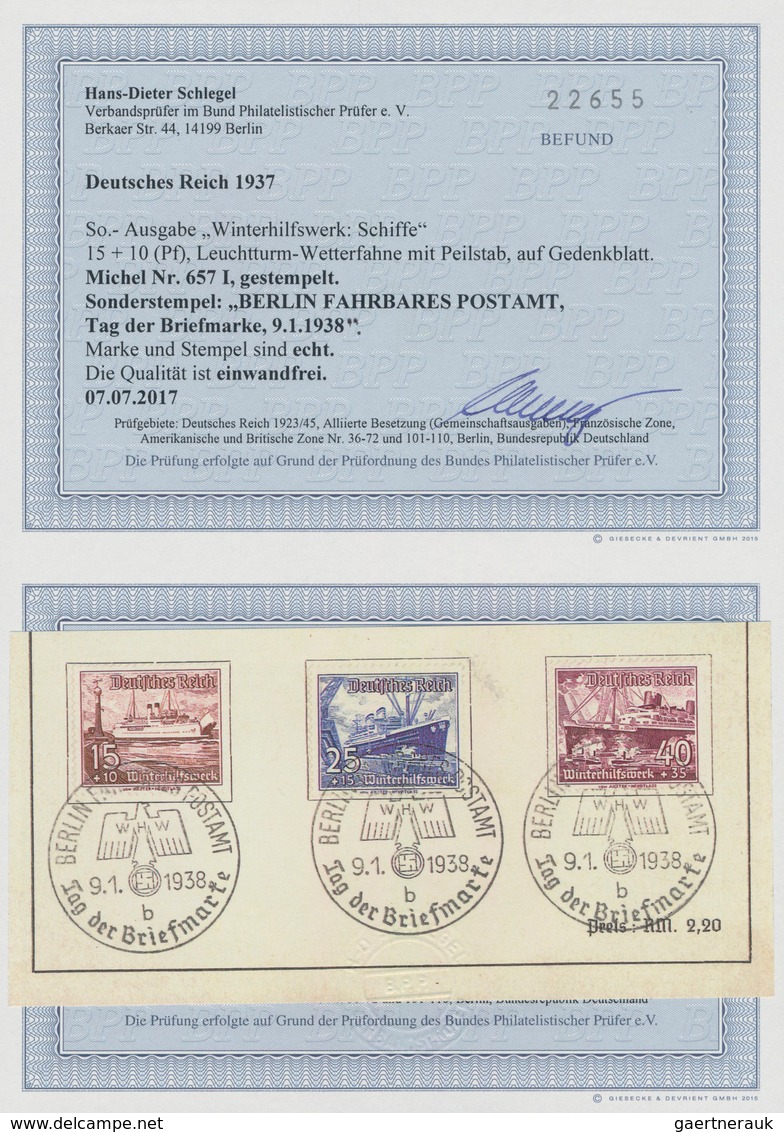 Deutsches Reich - 3. Reich: 1937, WHW Schiffe 15+10 Pf Mit Seltenem Plattenfehler "Peilstab" Zusamme - Covers & Documents