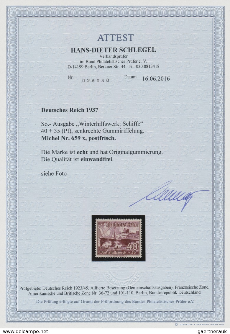 Deutsches Reich - 3. Reich: 1937, 40+35 Pfg. Winterhilfswerk Schiffe, Postfrisch Mit Senkrechter Gum - Covers & Documents