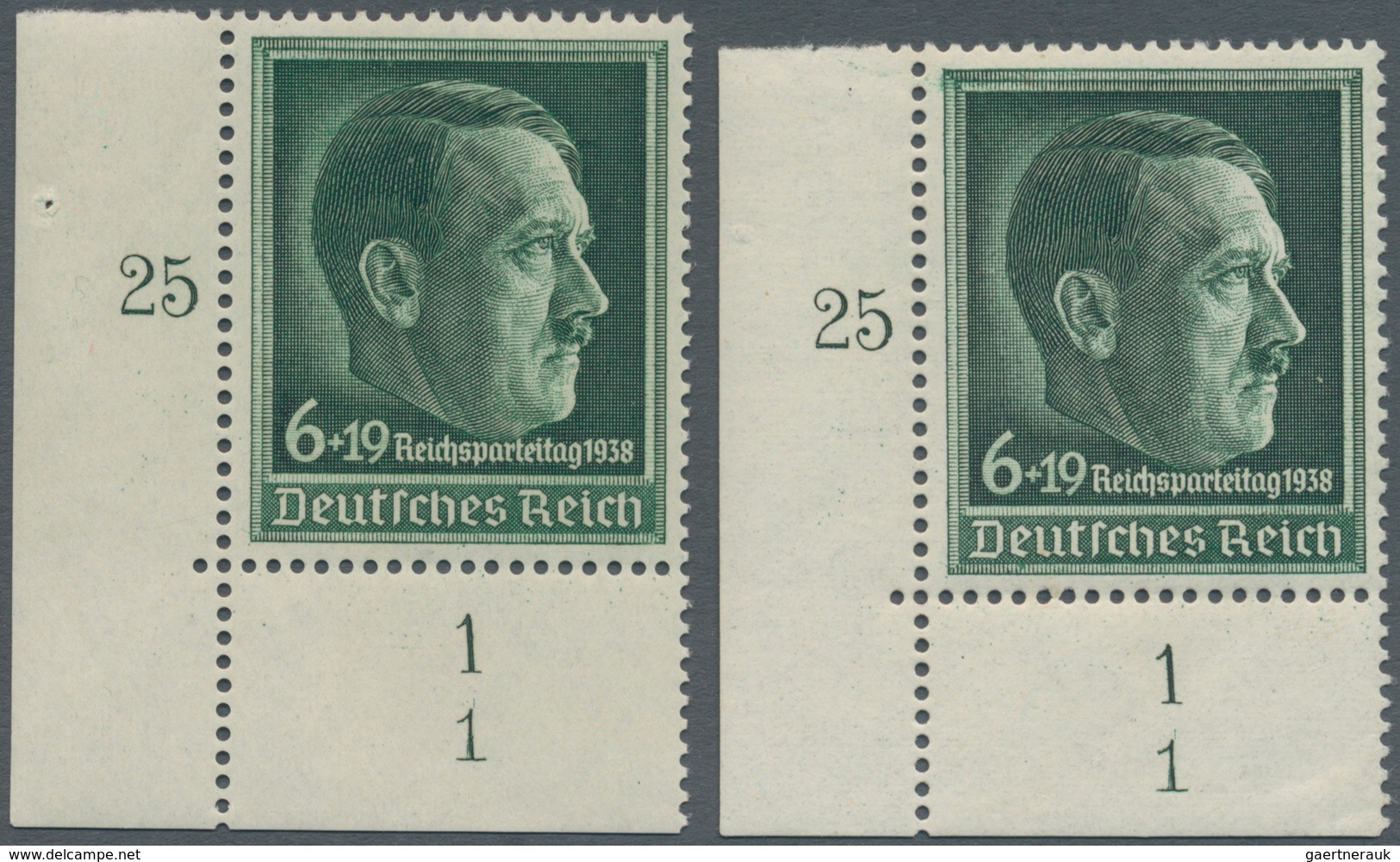 Deutsches Reich - 3. Reich: 1938, 6+19 Pf Reichsparteitag Nürnberg, 2 Postfrische Ecken Links Unten - Briefe U. Dokumente