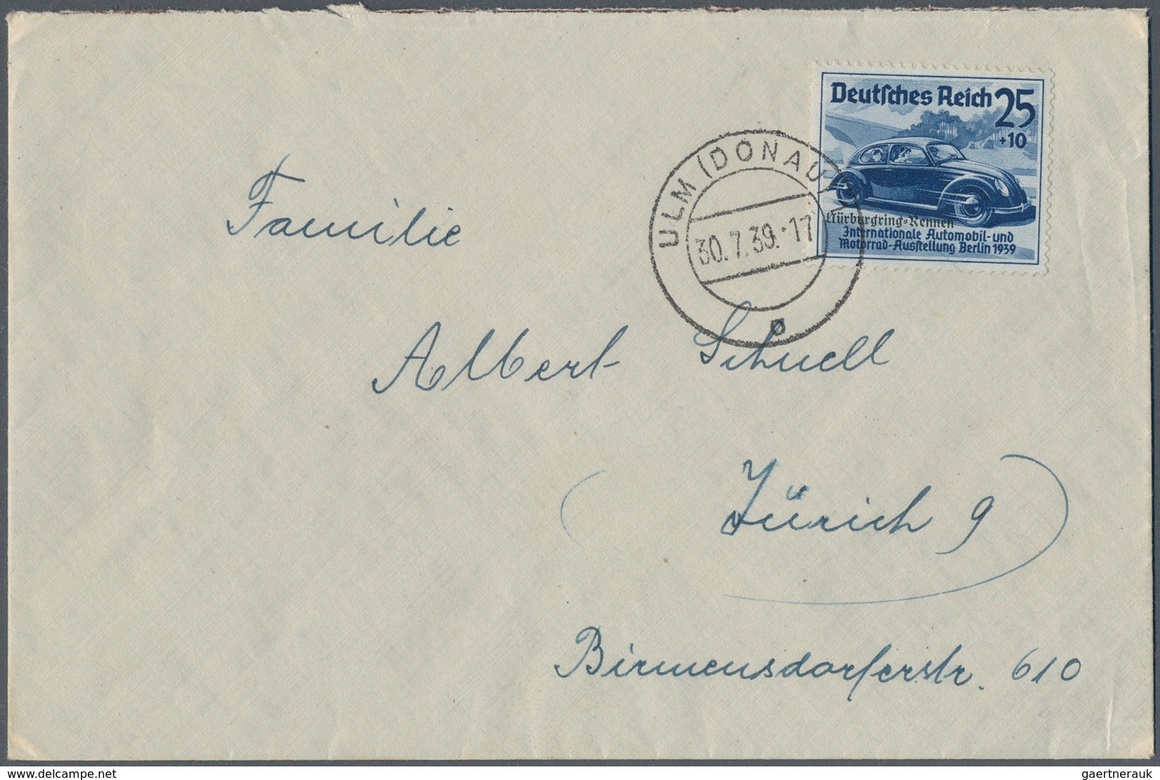 Deutsches Reich - 3. Reich: 1939, 25 Pf Dkl'blau "Nürburgring", Portogerecht Als Einzelfrankatur Auf - Covers & Documents