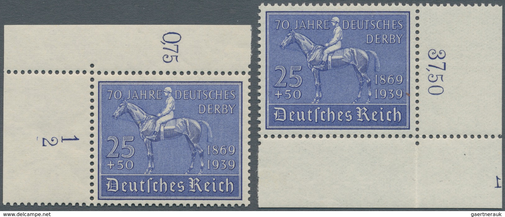Deutsches Reich - 3. Reich: 1939, 25+50 Pf 70. Jahre Deutsches Derby, 2 Postfrische Ecken, Einmal Li - Briefe U. Dokumente