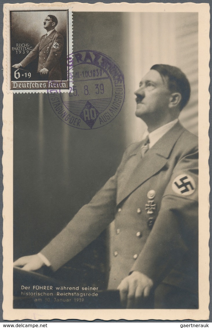 Deutsches Reich - 3. Reich: 1939, 6 + 19 Pf Reichsparteitag Auf Echtfoto-Maximumkarte Mit ESST GRAZ - Brieven En Documenten