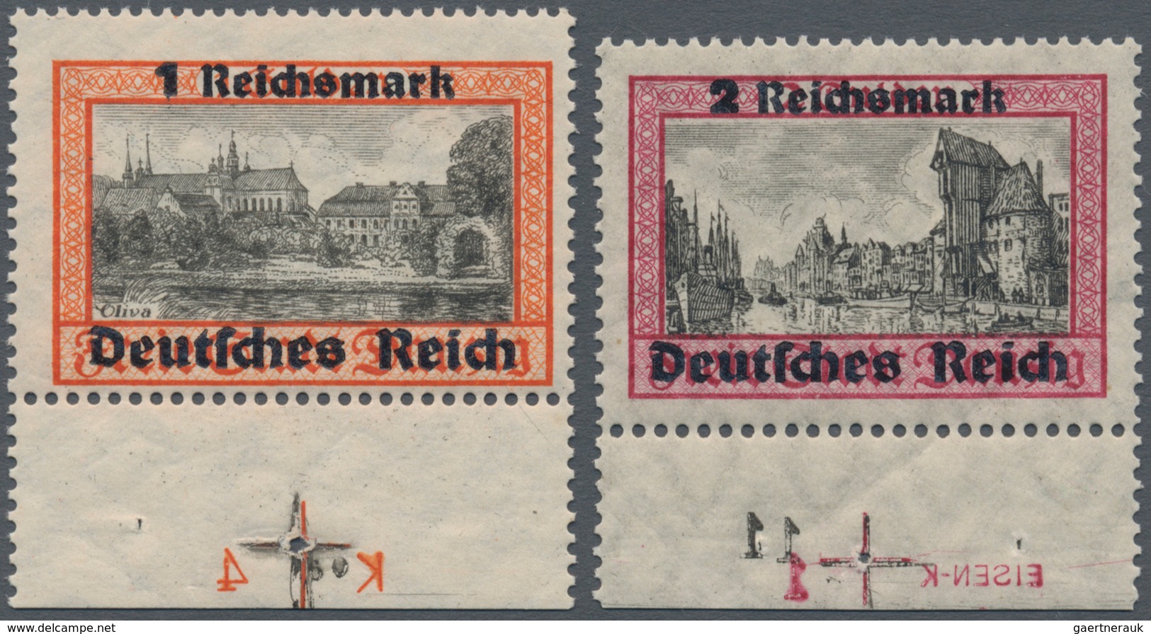 Deutsches Reich - 3. Reich: 1939, 1 RM. Aufdruckausgabe, Unterrandstück Mit Plattennummer/Druckerzei - Lettres & Documents