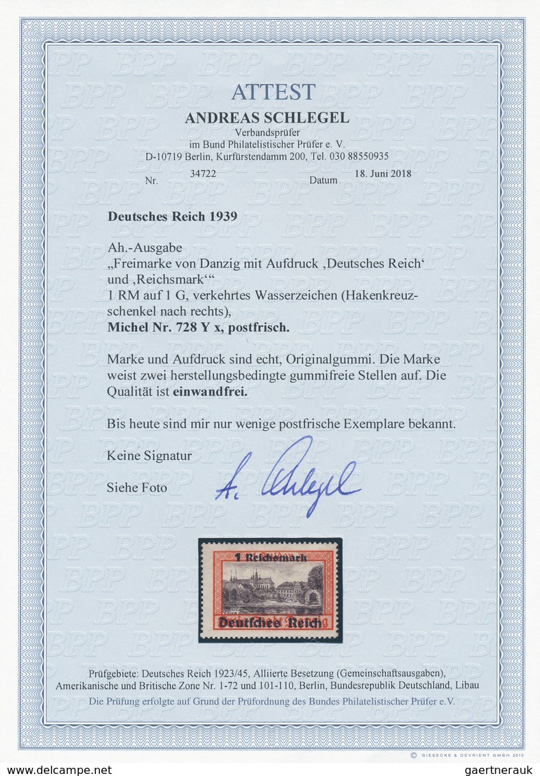 Deutsches Reich - 3. Reich: 1939, "Danzig Abschied" 1 RM Auf 1 G. Rotorange/lilaschwarz, Verkehrtes - Briefe U. Dokumente