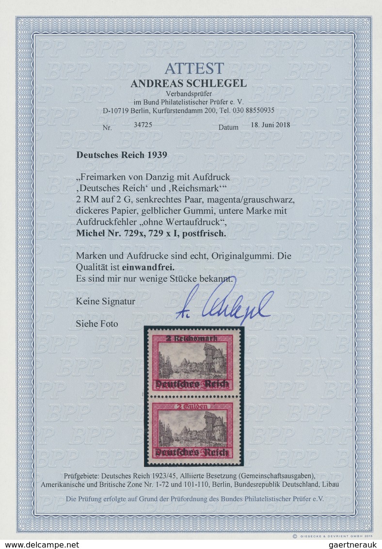 Deutsches Reich - 3. Reich: 1939, "Danzig Abschied", 2 RM Auf 2 G. Rosa/grauschwarz, Dickeres Papier - Briefe U. Dokumente