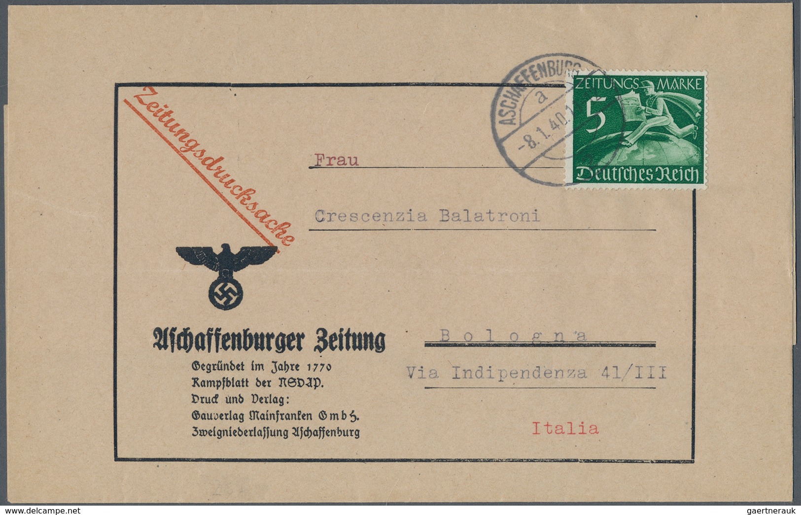 Deutsches Reich - 3. Reich: 1939, 5 Pf Smaragdgrün Zeitungsmarke, Einzelfrankatur Auf Streifband Von - Covers & Documents