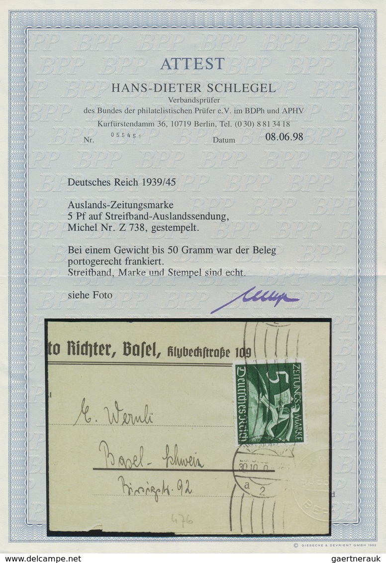 Deutsches Reich - 3. Reich: 1939, 5 Pf Smaragdgrün Zeitungsmarke, Einzelfrankatur Auf Streifband Von - Covers & Documents