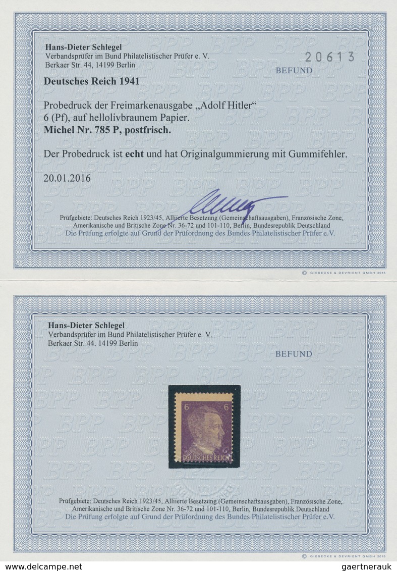 Deutsches Reich - 3. Reich: 1941. Probedruck 6 Pf Hitler Auf Hellolivbraunem Papier. Originalgummier - Covers & Documents