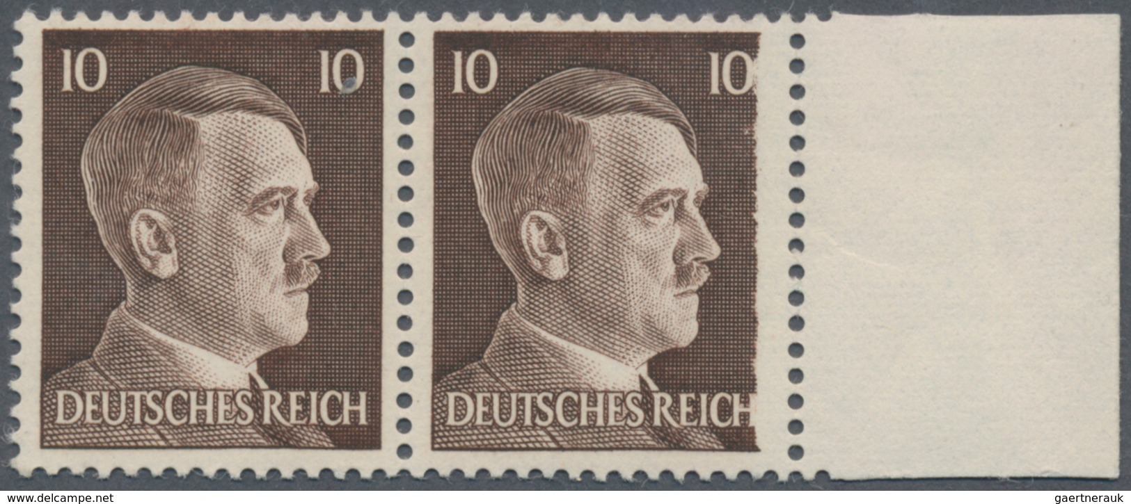 Deutsches Reich - 3. Reich: 1941, 10 Pfg. Hitler Im Waagr. Paar Vom Rechten Seitenrand, Die Rechte M - Briefe U. Dokumente