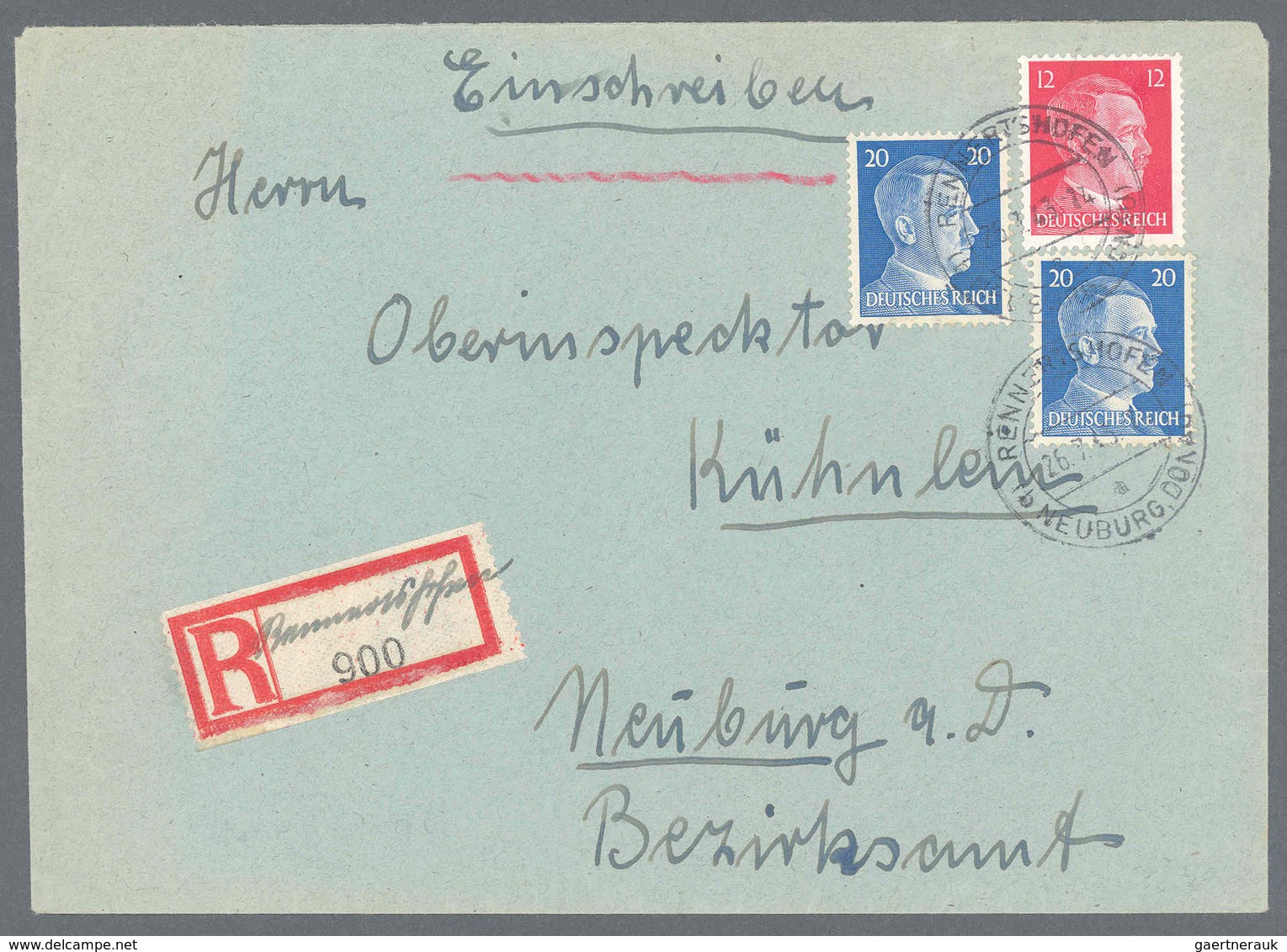Deutsches Reich - 3. Reich: 1943, Fern-Brief Per Einschreiben Mit Frankierter Annahmegebühr Für Land - Briefe U. Dokumente