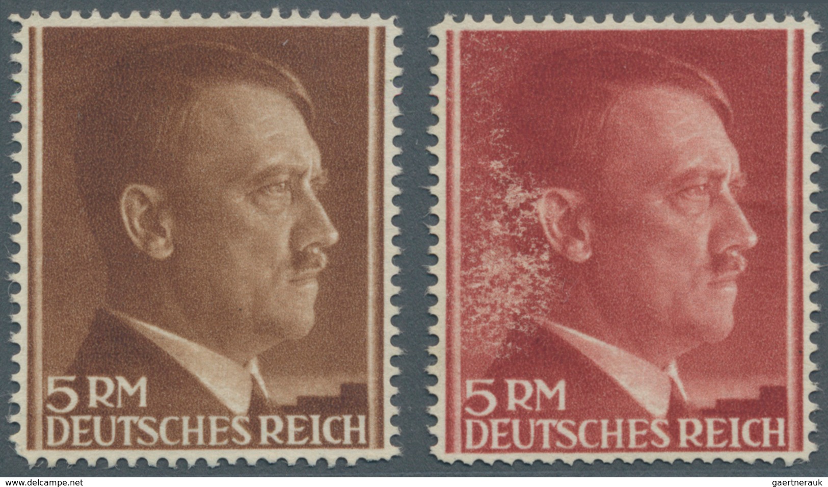 Deutsches Reich - 3. Reich: 1942. Hitler 5 M. 2 DRUCKPROBEN In Braun Bzw. Rot. Die Rote Probe Mit Fa - Covers & Documents