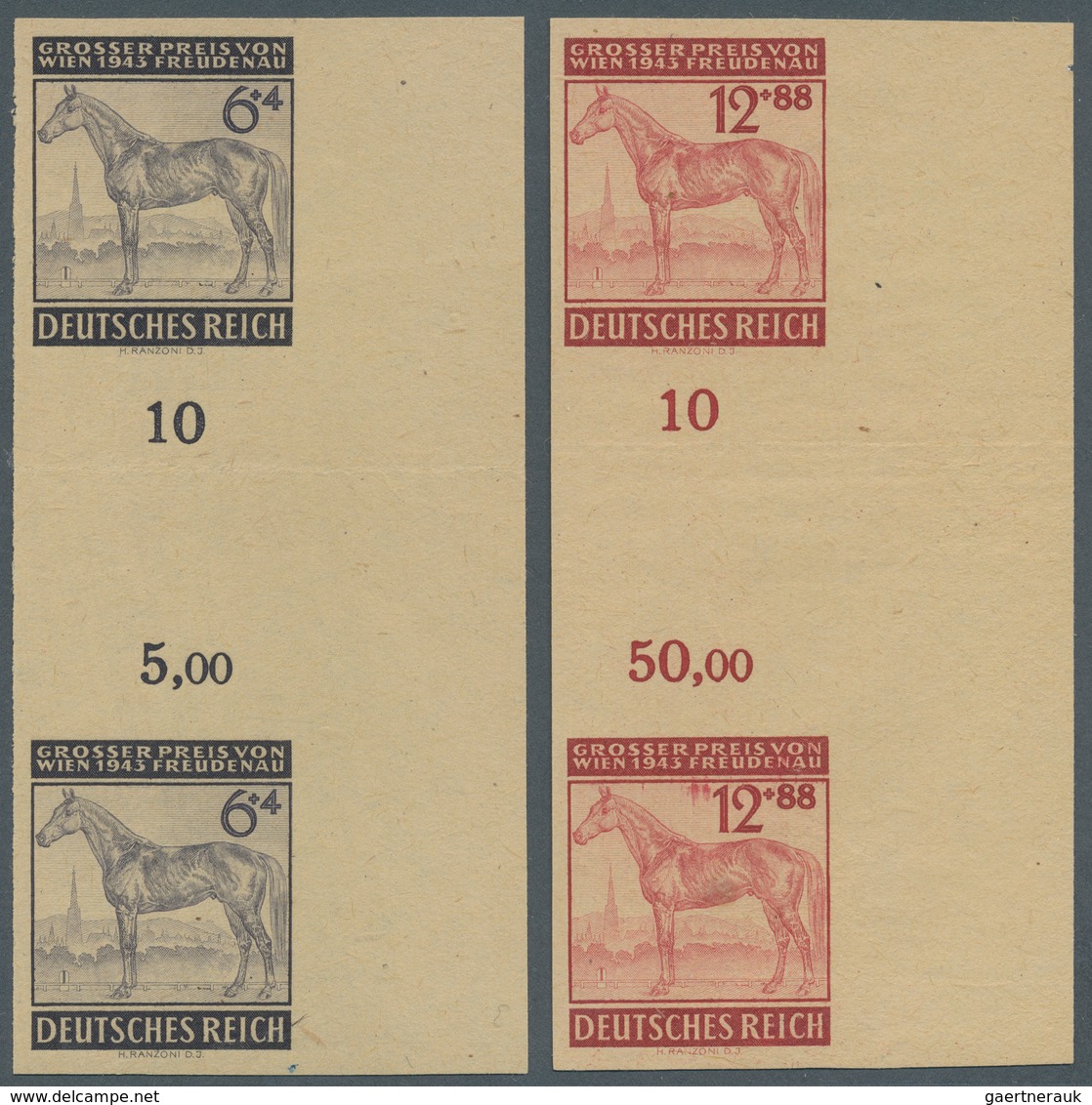 Deutsches Reich - 3. Reich: 1943, "Großer Preis Von Wien", 6 Pf. Rotschwarz Und 12 Pfg. Bräunlichkar - Covers & Documents