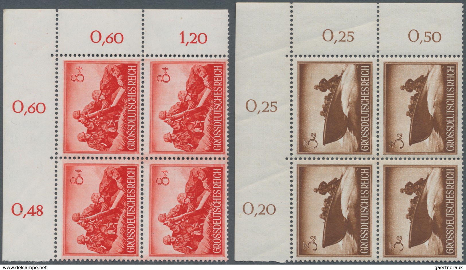 Deutsches Reich - 3. Reich: 1944, Heldengedenktag II, Postfrische Eckrand-4er-Blocks Der 3 Und 8 Pf - Briefe U. Dokumente