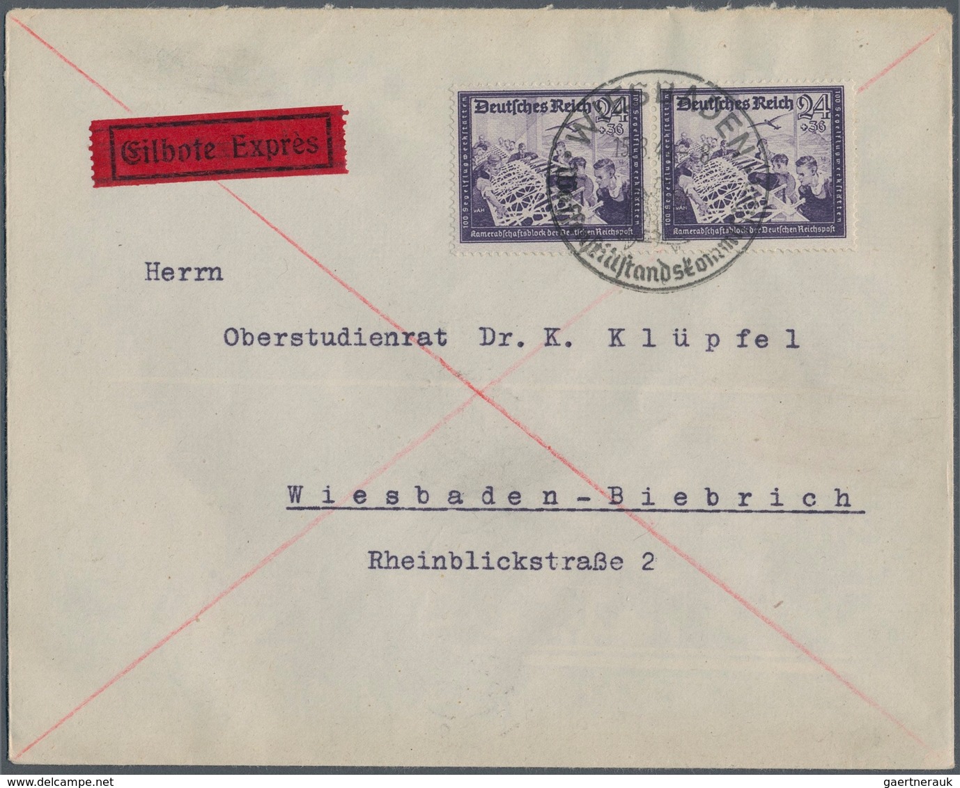 Deutsches Reich - 3. Reich: 1944, 24 Pf Violett "Kameradschaftsblock", Waager. Paar Als Portogerecht - Briefe U. Dokumente