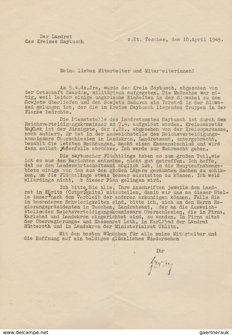 Deutsches Reich - 3. Reich: 1945, 12 Pf Freistempel Der Kreisverwaltung TESCHEN (OBERSCHLES) 2, 12.4 - Covers & Documents