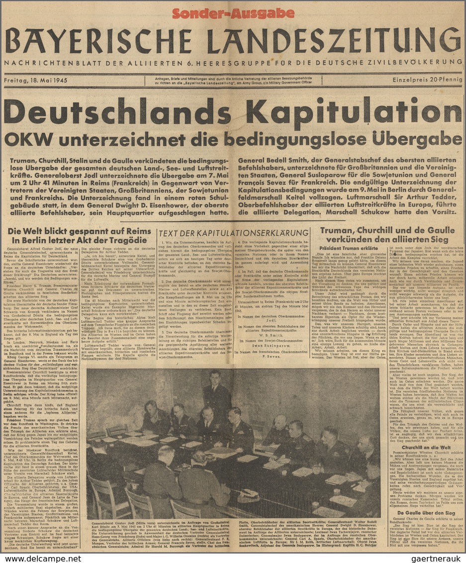 Deutsches Reich - 3. Reich: 1945 (18. Mai), Sonderausgabe Der Bayerischen Landeszeitung Vom 18. Mai - Briefe U. Dokumente