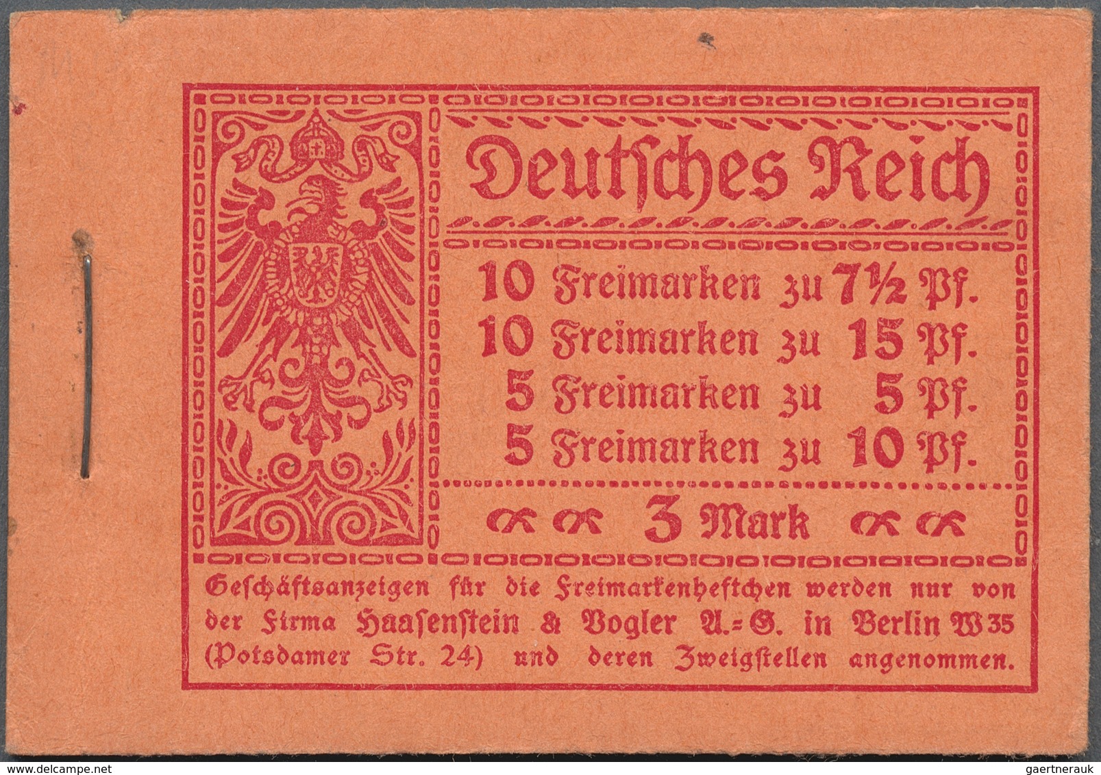 Deutsches Reich - Markenheftchen: 1917, Germania 3 Mark, Komplettes Markenheftchen Mit Nicht Durchge - Markenheftchen