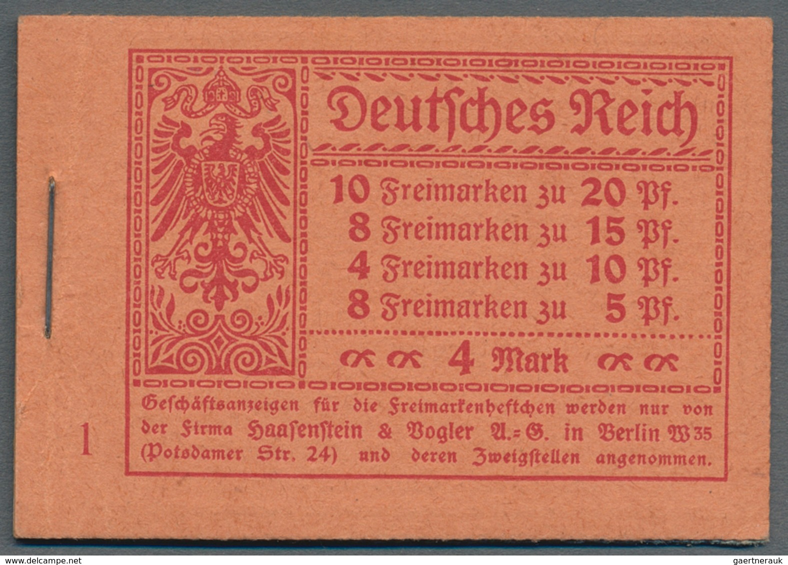 Deutsches Reich - Markenheftchen: 1920, 4 M. Germania Markenheftchen Mit ONr. 1 Und Durchgezähnten H - Markenheftchen