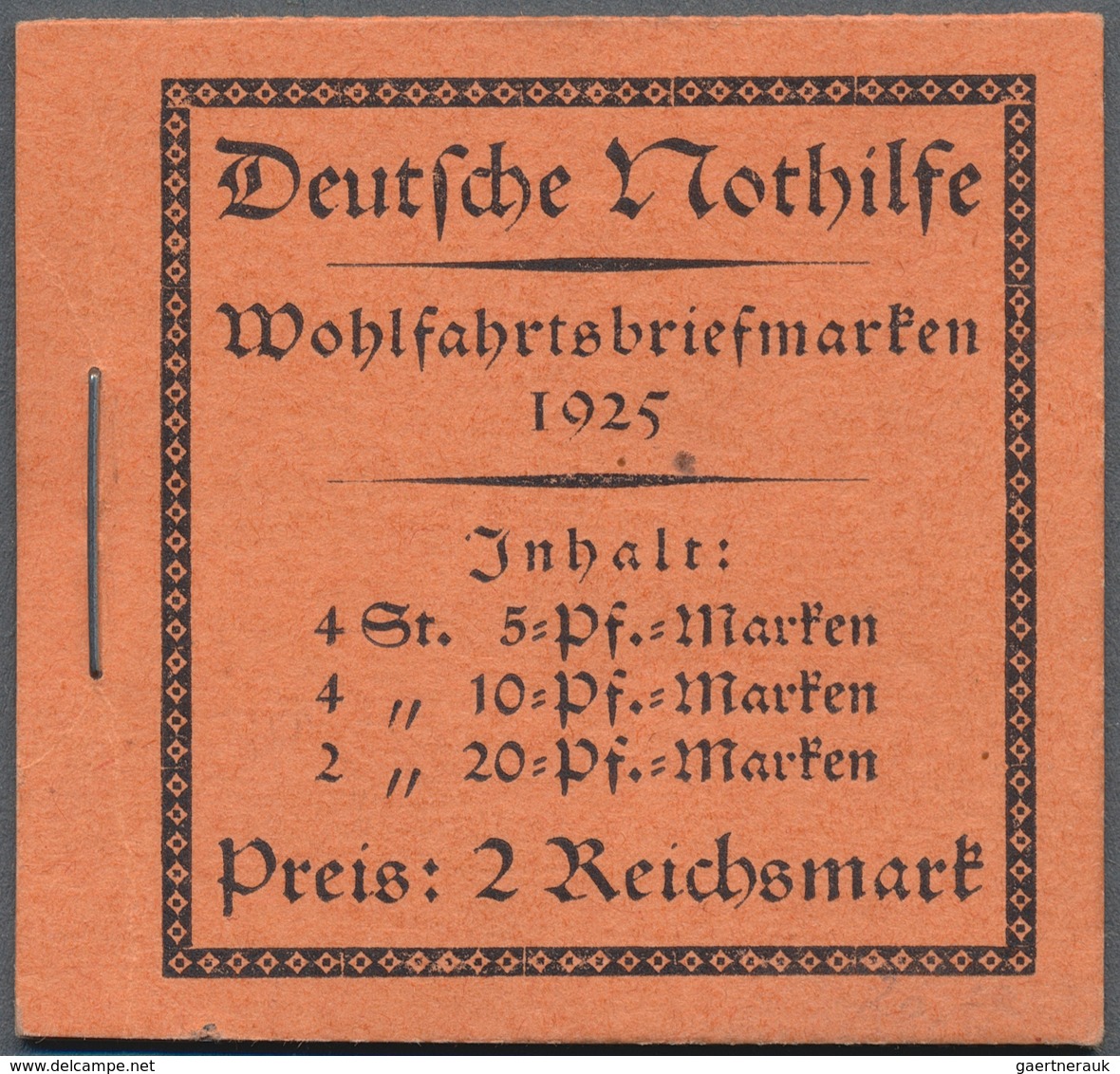 Deutsches Reich - Markenheftchen: 1925, Nothilfe, Postfrisches Markenheftchen, Kl. Deckelknick. Mi. - Markenheftchen