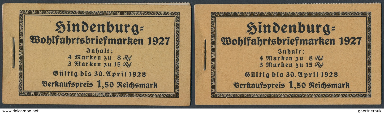 Deutsches Reich - Markenheftchen: 1927, Hindenburg, Duchgezähnter Und Nicht Durchgezähnter Heftchenr - Carnets