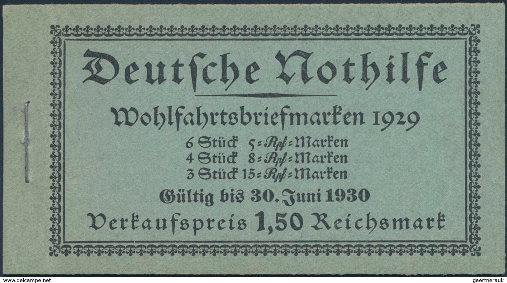 Deutsches Reich - Markenheftchen: 1929, Markenheftchen NOTHILFE Mit Seltenen Gültigskeitdatum: "Gült - Carnets