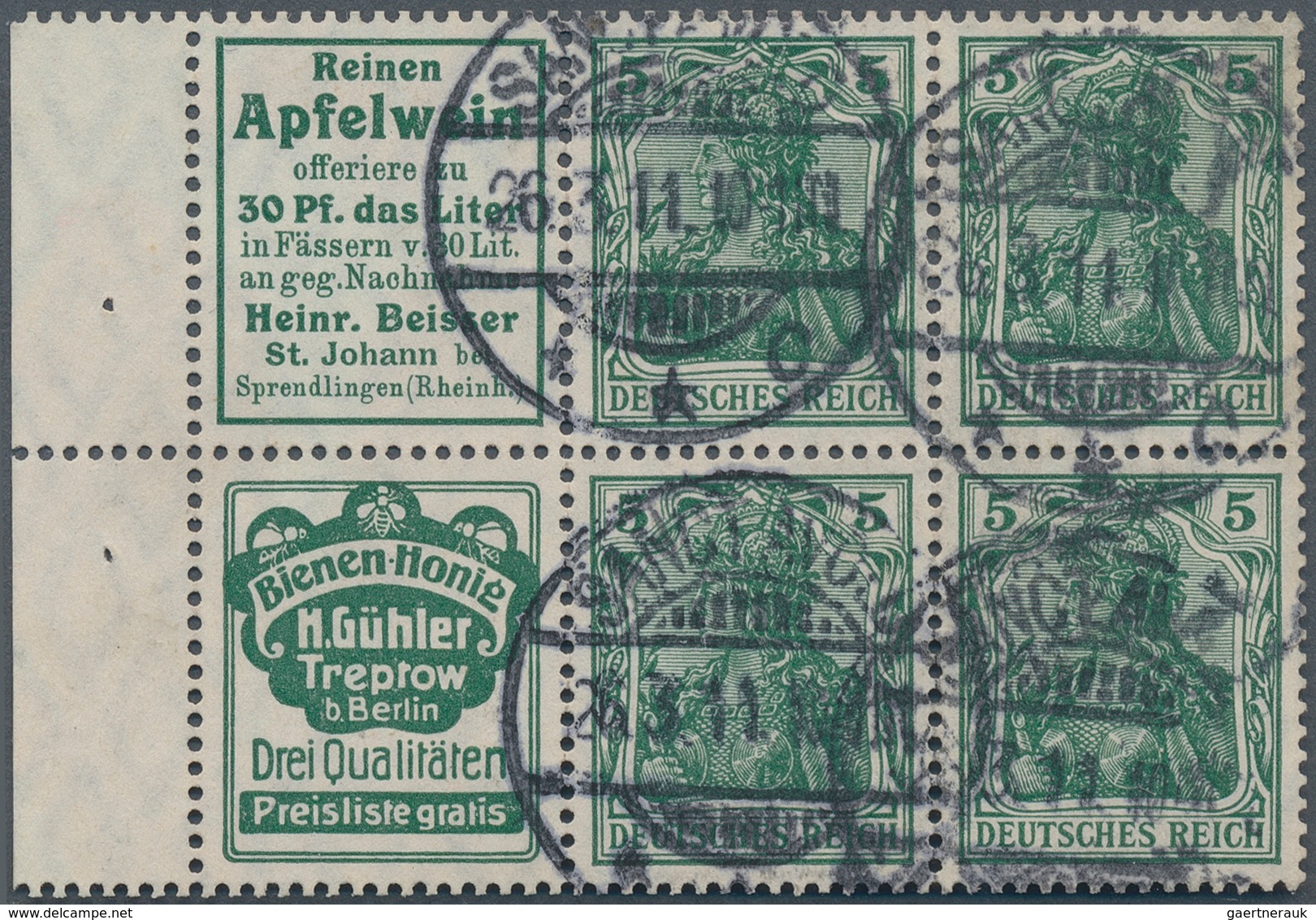 Deutsches Reich - Markenheftchenblätter: 1911, Reklame-Heftchenblatt 5 Pf Germania Mit Den Reklamen - Markenheftchen