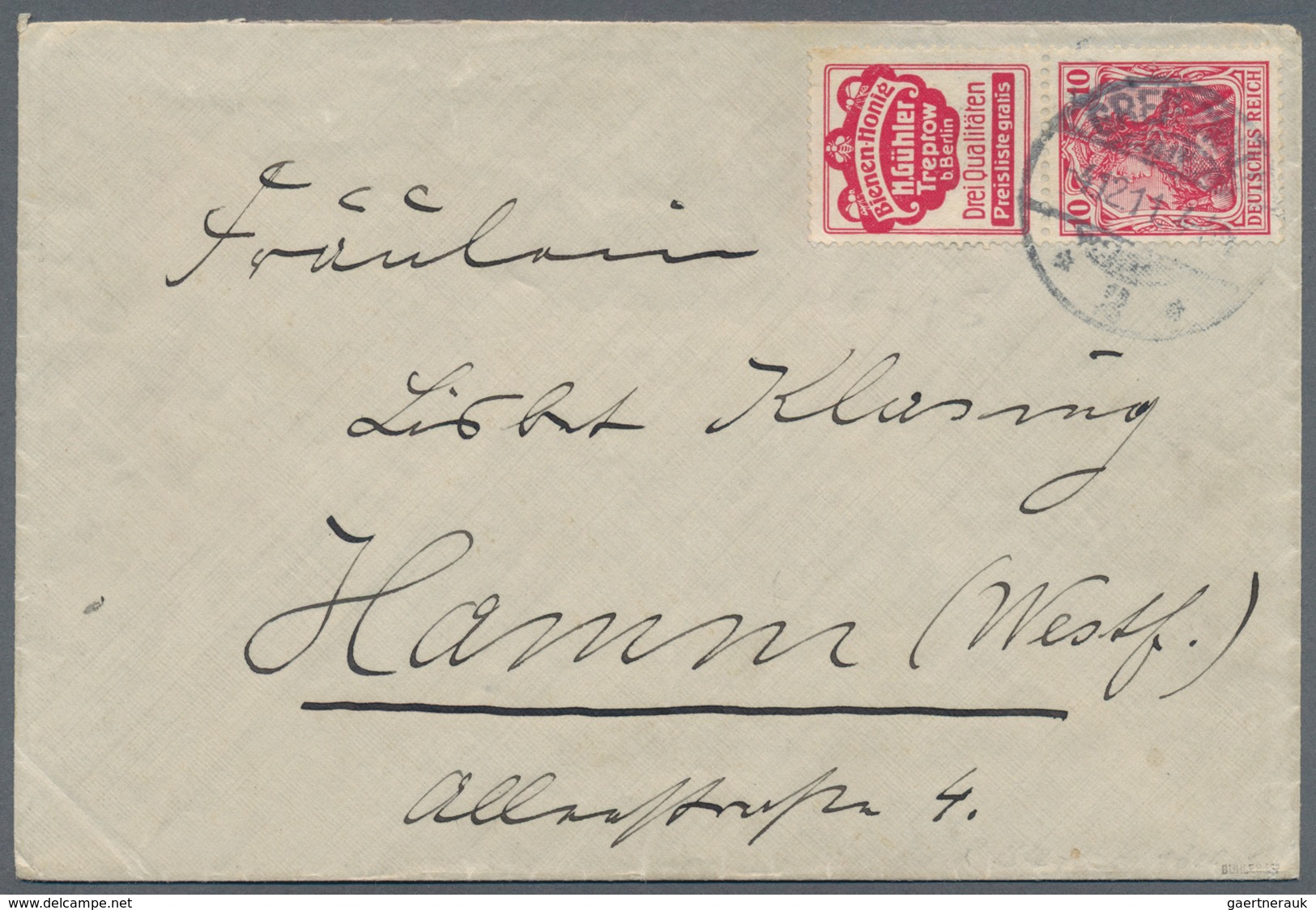 Deutsches Reich - Zusammendrucke: 1911, "Bienen-Honig Gühler" + 10 Pfg. Rotkarmin, Senkrechter Zusam - Se-Tenant